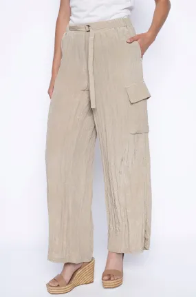 Wide Leg Cargo Pants - Light Khaki