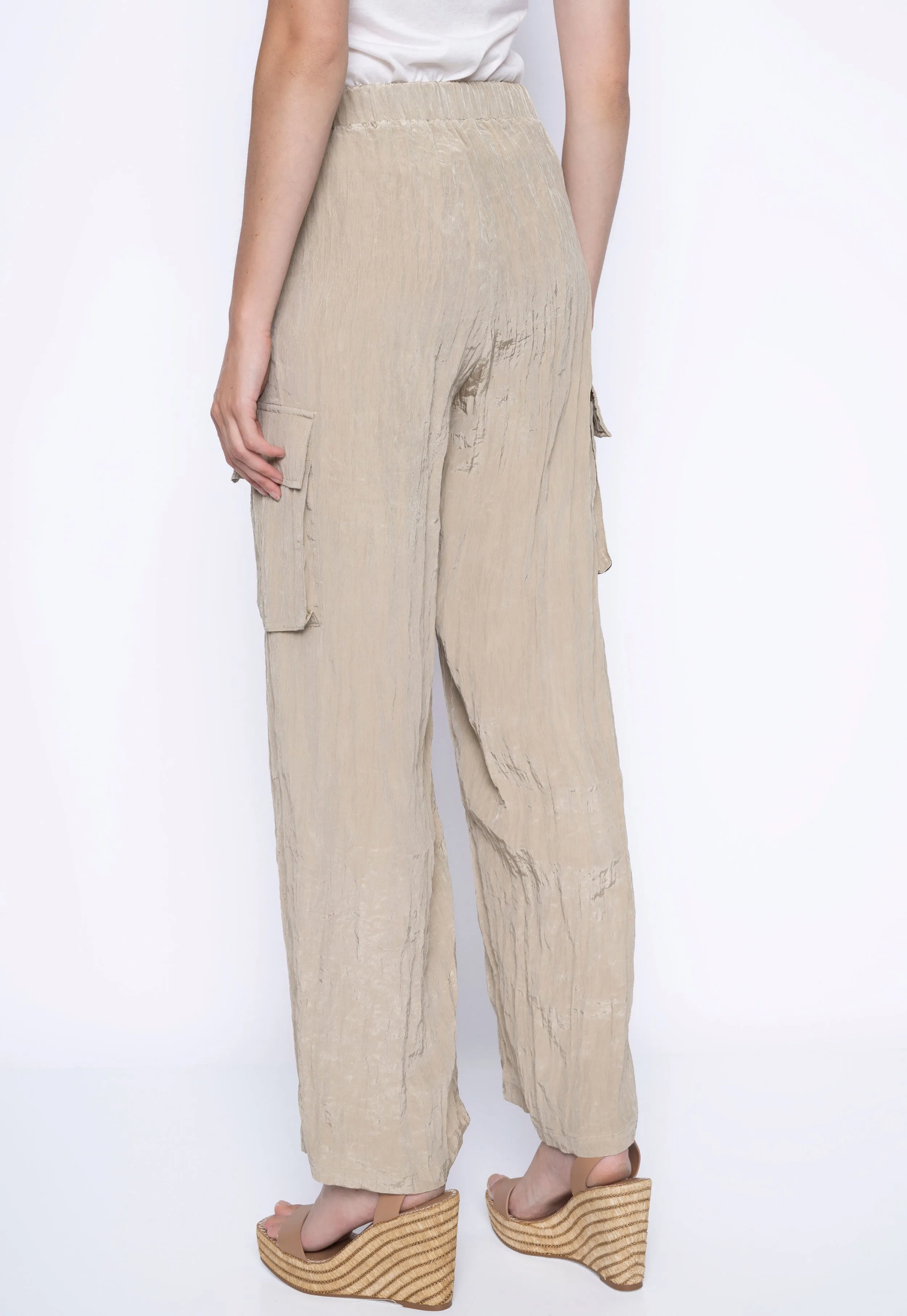 Wide Leg Cargo Pants - Light Khaki