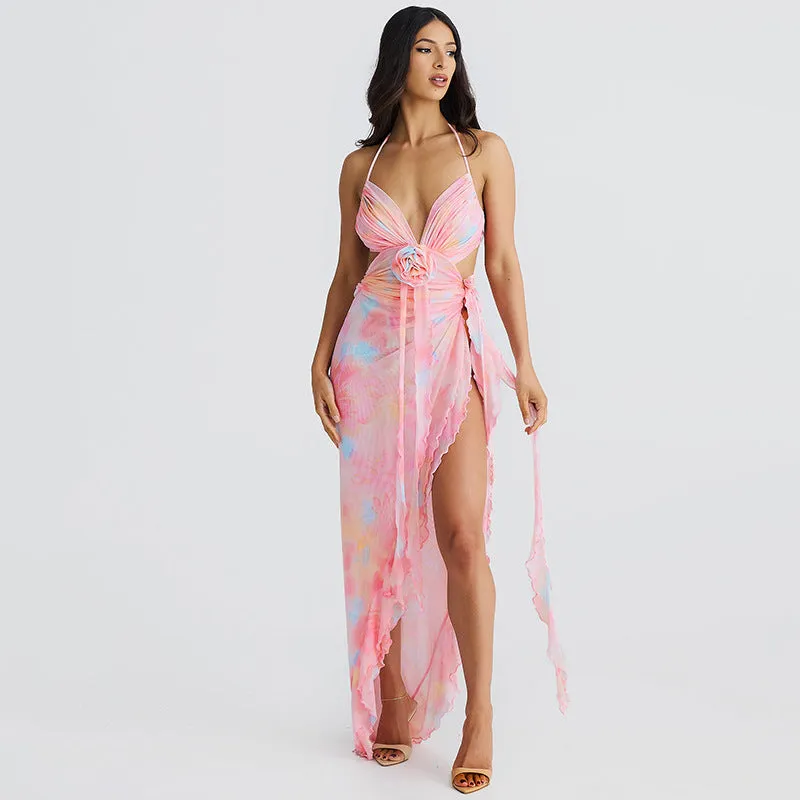 Women Autumn Sexy Mesh Lace Up Party Dress
