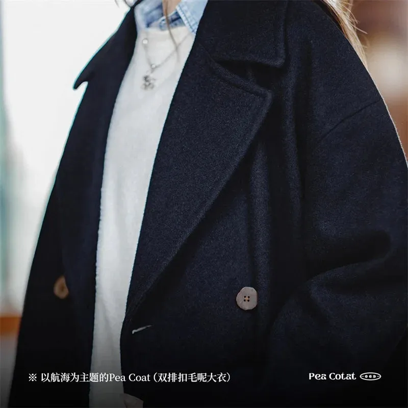 Women's Cashmere Woolen Coat Medium Length Vintage Minimalist Coat Thickened Outwear High-end Top