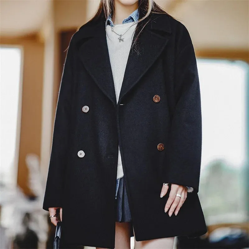 Women's Cashmere Woolen Coat Medium Length Vintage Minimalist Coat Thickened Outwear High-end Top