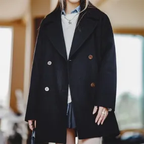 Women's Cashmere Woolen Coat Medium Length Vintage Minimalist Coat Thickened Outwear High-end Top