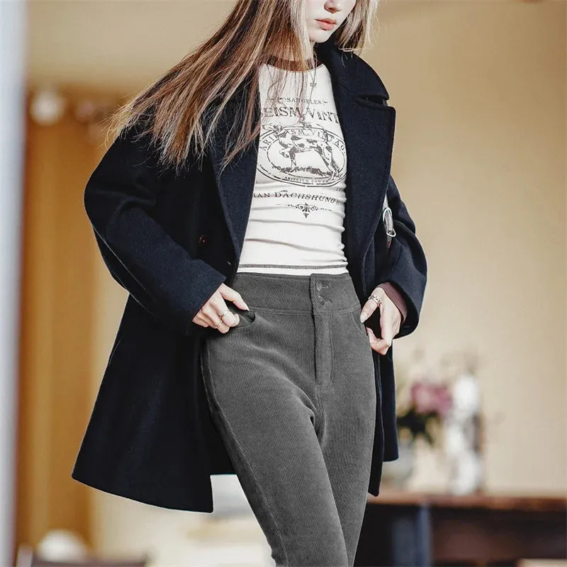 Women's Cashmere Woolen Coat Medium Length Vintage Minimalist Coat Thickened Outwear High-end Top