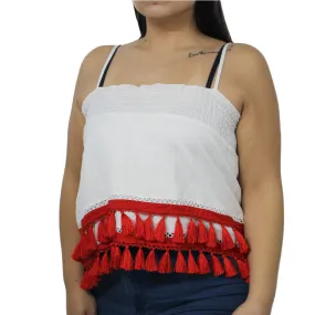 Women's Open-Back Top,White/Red