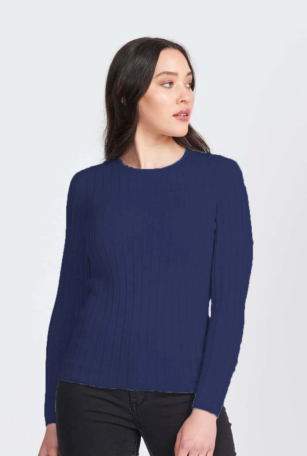 Womens Wide Rib Crew Sweater - Light Navy