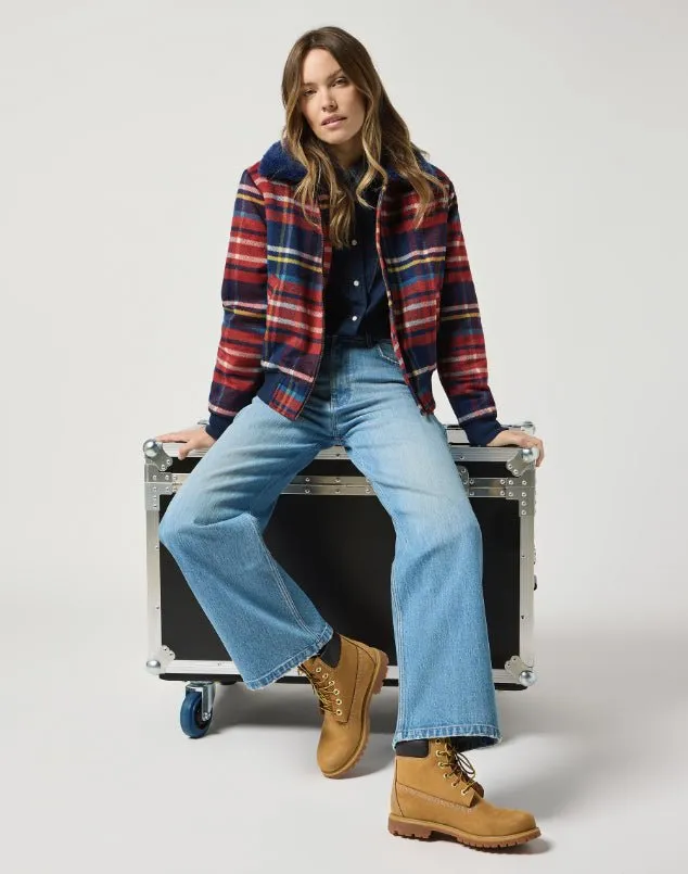 Wrangler Women's Aviator Jacket in Red Tartan