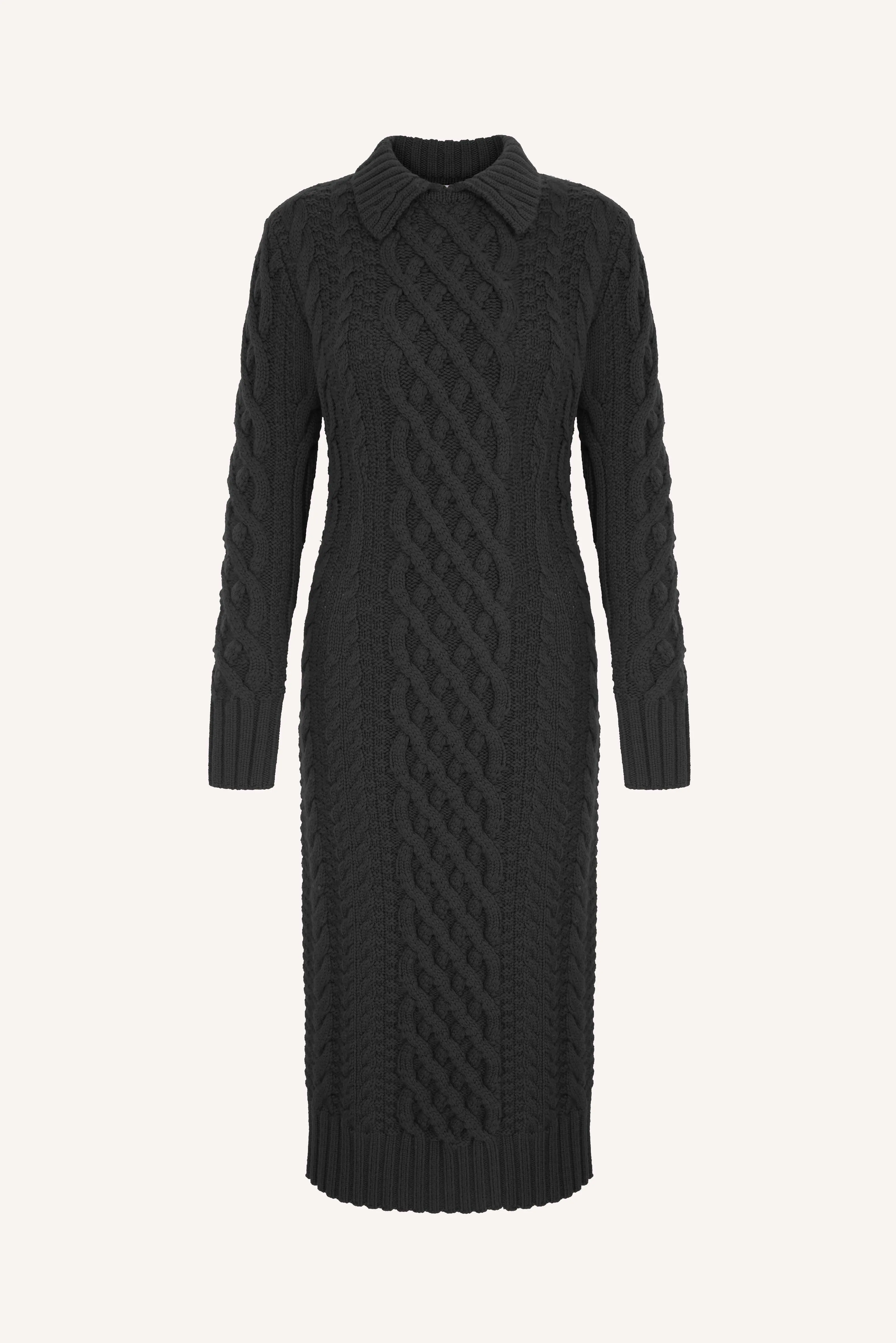 Zinny Black Cashfeel Cable Knit Dress
