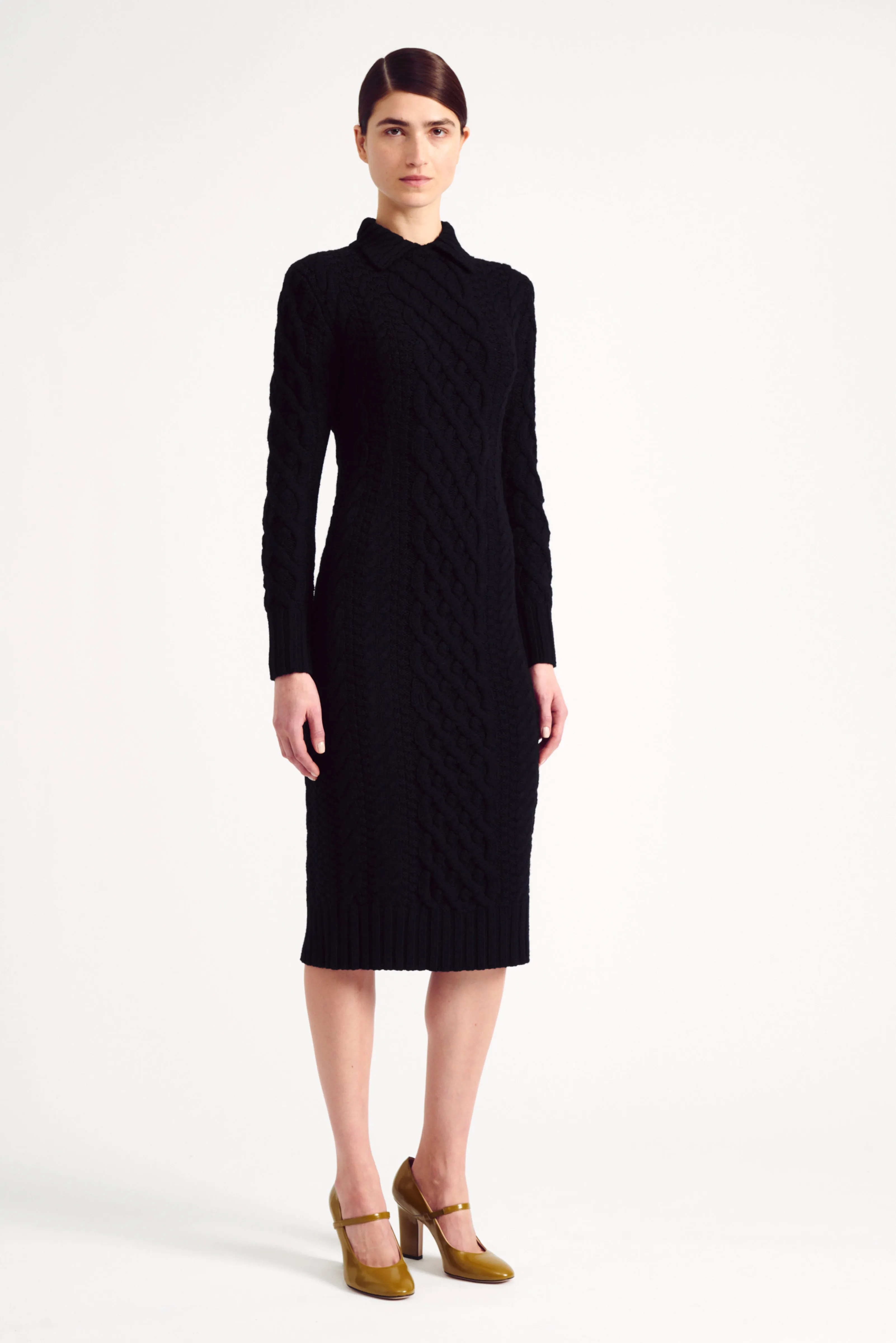 Zinny Black Cashfeel Cable Knit Dress