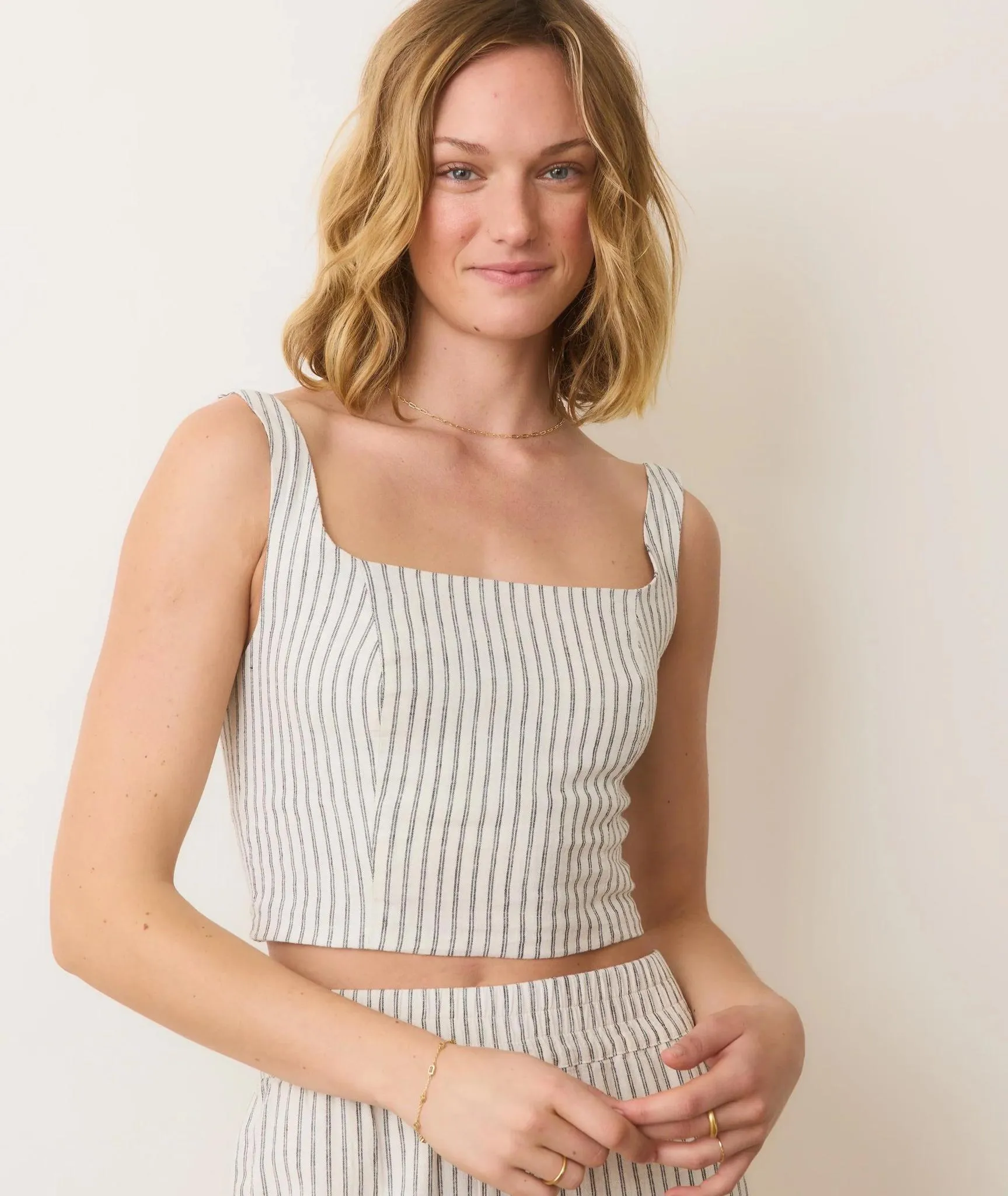 Zoe Hemp Tank - Cream/Navy Stripe